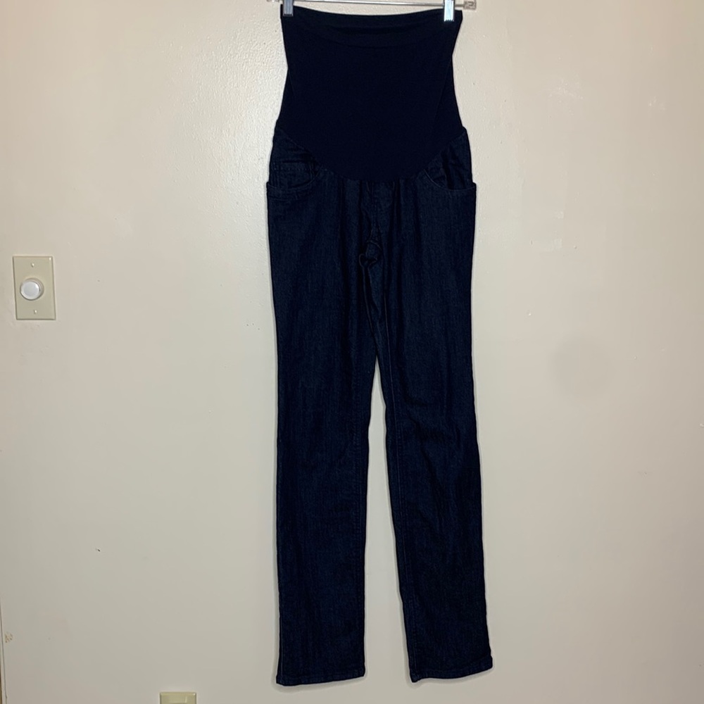 INDIGO BLUE Maternity Jeans Dark Wash 5 Pocket Normcore Essential Denim Small